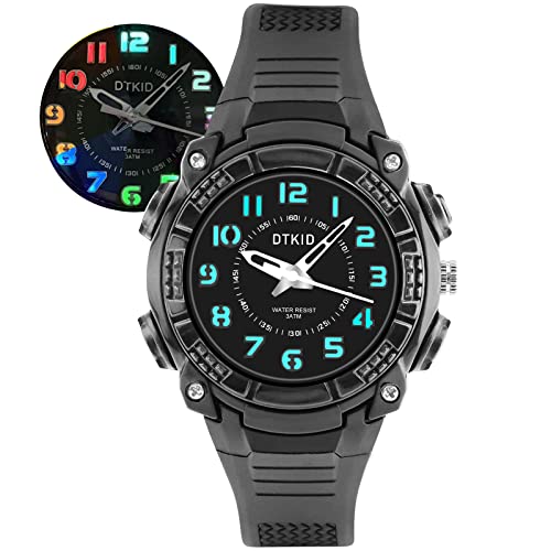 DTKID Kinderuhren, Armbanduhr in blitzende Lichter, Kinder Armbanduhr Analog für Jungen und Mädchen, 3ATM wasserdicht, Quarz, weiches Band, Sport, Outdoor Cover