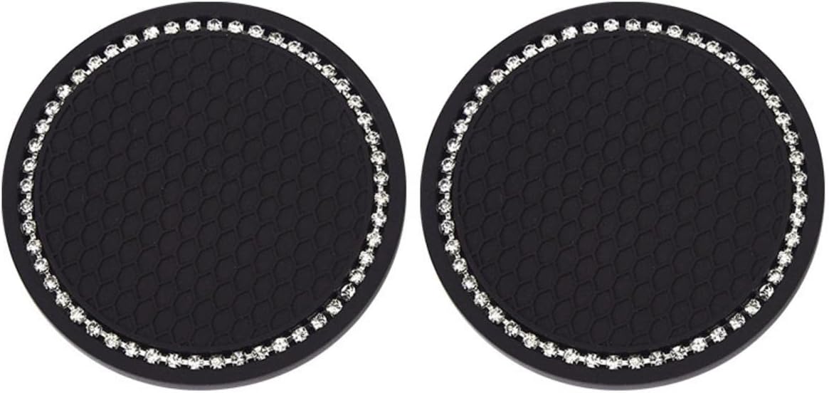 AMERTEER Car Cup Holder Coasters 2 Pack, Bling Rhinestone Car Coasters for Cup Holders, Silicone Cup Holder Insert, Non Slip Waterproof Universal Fit Car Interior Accessories for Cars SUVs Truck Black