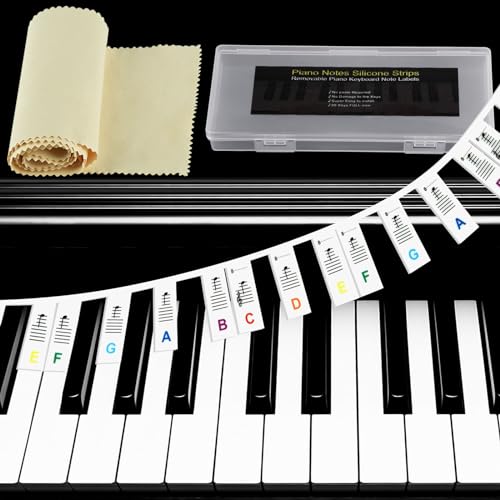 MEEZY Removable Piano Keyboard Note Labels 88 Key Full Size Silicone Piano Keyboard Stickers with Piano Keyboard Dust Cover Reusable Piano Notes Guide for Beginners (Multicolor)