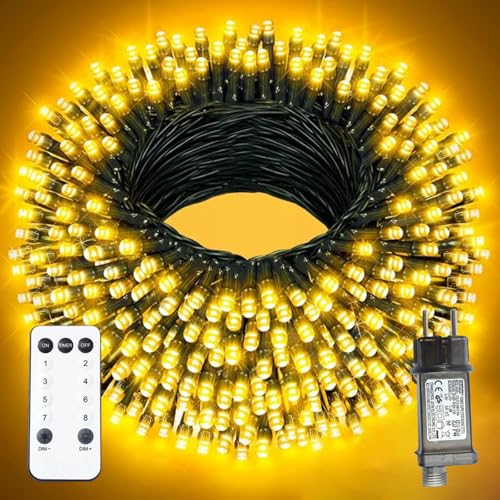 XmasBokeh LED Lichterkette Außen 20m 200 LED Warmweiß Strombetrieben mit Fernbedienung Timer Memory Funktion 31V Stecker IP44 Wasserdicht Grünes Kabel für Weihnachtsbaum Garten Deko