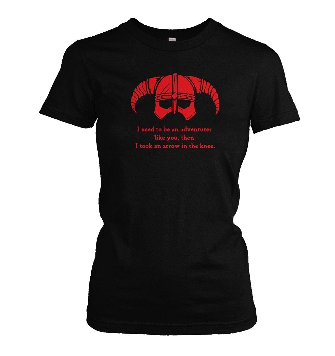 Gaming Tshirts By Big Mouth Women's Black Arrow In The Knee (Red Detail) T-Shirt - Gamer Gaming Geeky Tshirt