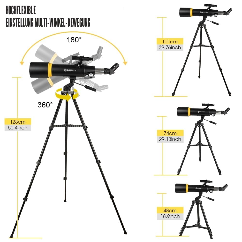 Teleskop für Erwachsene, 90 mm Blende, 600 mm Refraktor-Teleskop für Kinder und Anfänger, Teleskope für Erwachsene, Astronomie mit Handtasche und Handy-Adapter