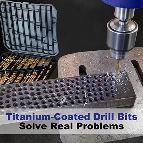 Metric 230 Pieces Titanium Twist Drill Bit Set, 135° Tip High Speed Steel, Size From 1Mm Up To 10Mm, Ideal Drilling In Wood/Cast Iron/Aluminum Alloy/Plastic/Fiberglass, With Hard Storage #TOP5