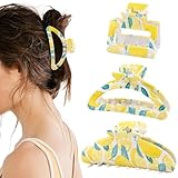 3pcs Square Lemon Print Hair Clips, Hapdoo Yellow Fruit Hair Clips Lemon Hair Accessories, Fun Hair Decorative Claw Clip for Women Girls