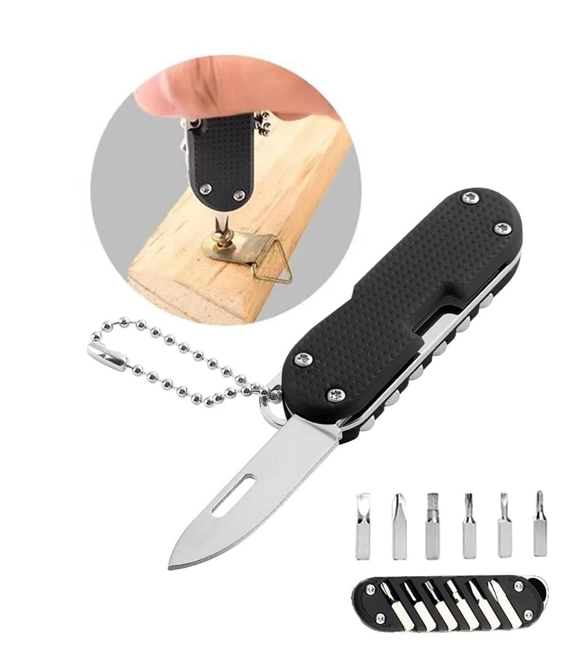Multi-Functional 6-in-1 Tool: Magnetic Screwdriver Keychain with Foldable Cutter for Outdoor Adventures and Camping (MT-1, Black) (B0CLLNKS9Q) Amazon Price History, Amazon Price Tracker