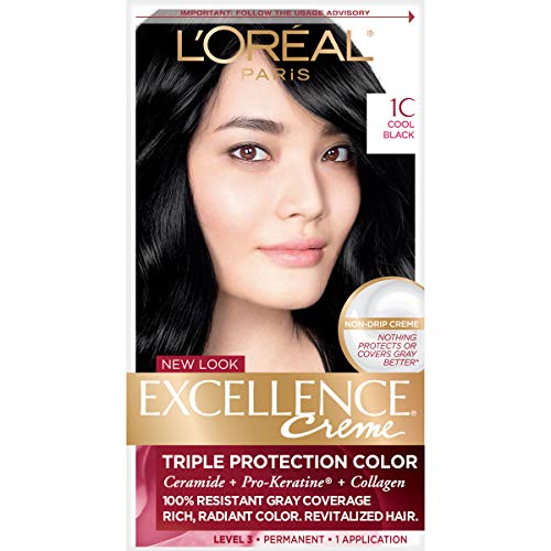 Image of L'Oreal Paris Excellence Creme Permanent Hair Color, 1C Cool Black, 100 percent Gray Coverage Hair Dye, Pack of 1