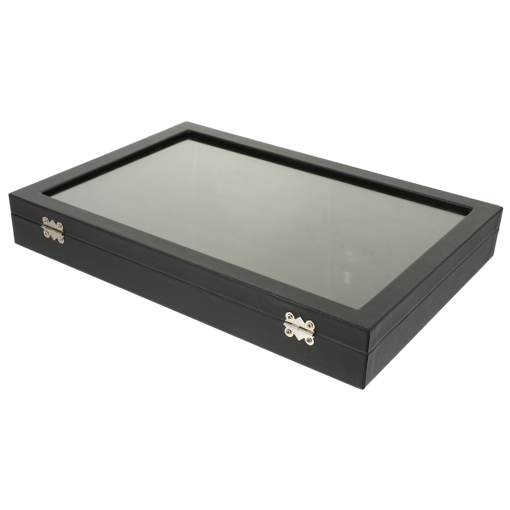 YZCIS Box Tablett Uhren Tragbare Glasanhänger Fenster Halskette Ringe Aufbewahrung B Schublade Klarer Ring Durchsichtige Plattenabdeckung mit Ledervitrine Organizer Armbänder Armband (Schwarz 1