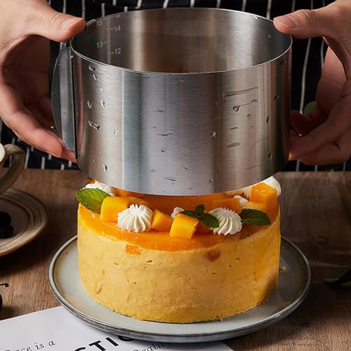 Foto von Wilytoy Tortenring Verstellbar 16-30cm - Tortenring hoch 15cm für hohe und mehrschichtige Kuchen Edelstahl Tortenring mit eingravierter Skala und Befestigungsclips für Torten Desserts