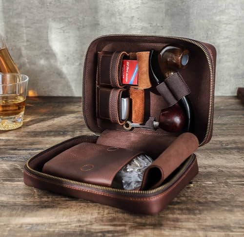 Bolsa multifuncional de cuero para pipa con compartimento de tabaco 3