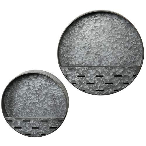 Mygift Rustic Silver Galvanized Metal Round Decorative Succulent/Air Plant Hanging Wall Planter Pots, Set Of 2 #TOP5