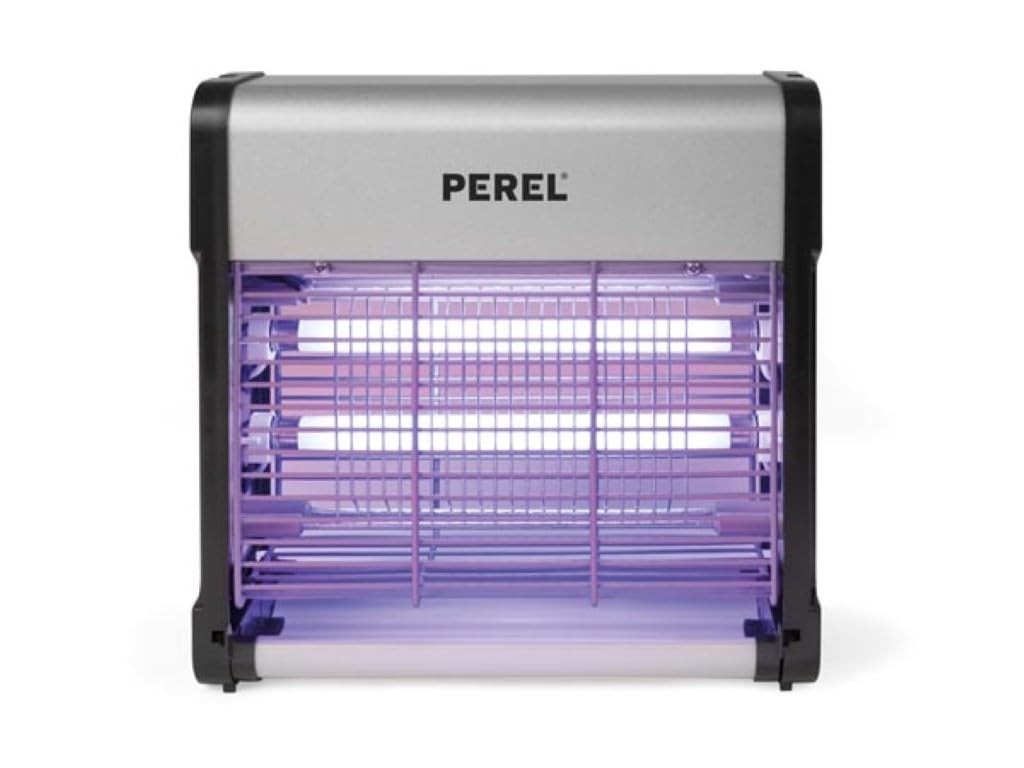 Perel Lampada insetticida UV elettrica per interni, griglia 2800V, dispositivo silenzioso con vassoio estraibile, copertura 30 m², struttura in metallo, senza sostanze chimiche