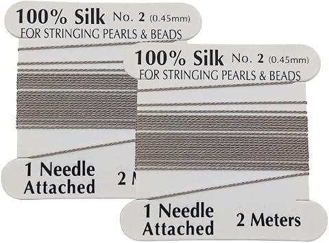 2 Pieces Silk Beading Cord Thread and Needle Size 2 Gray Silver Color
