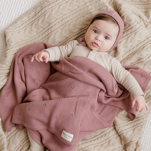 Image of 100% Luxury Organic Cotton Pointelle Knit Baby Quilt Blanket - Refined Lightweight Heirloom Nursery Essential (Pointelle - Sugar Plum)