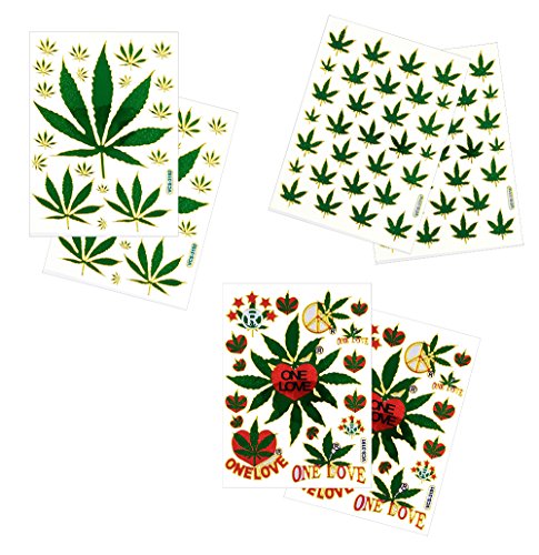 6 Sheets Cannabis Marijuana Leaf Decorative Scrapbook Reflective Stickers - Size 4 X 5.25 Inch./Sheet
