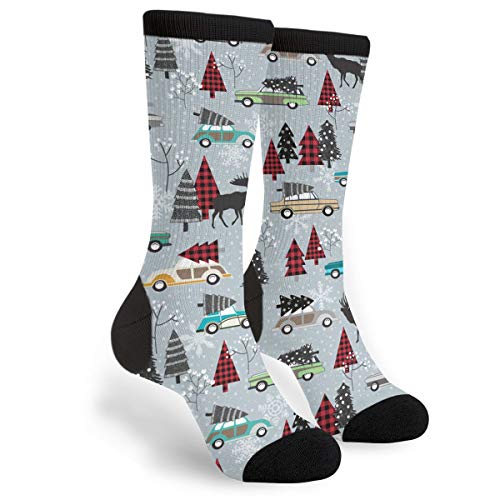 Unisex Casual Cotton Crazy Crew Socks - Old-fashioned Car Christmas Tree Socks,Christmas Gifts