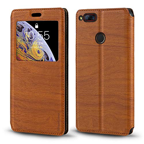 Shantime Sichtfenster-Lederhülle Kompatibel mit ZTE Nubia Z17 Mini, Elegantes Design mit Klarsichtanzeige, Unsichtbarem Magnetverschluss & Kartenfach(Braun)