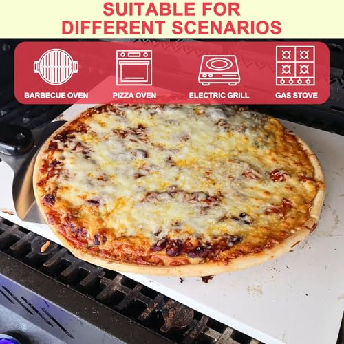 DcYourHome Universal Extra Large Pizza Stone for Oven BBQ Grilling, 22\" x 14\" Natural Cordierite Rectangular Baking Stone Pizza Making Accessories with Wood Pizza Peel Plastic Scraper for Baking Bread
