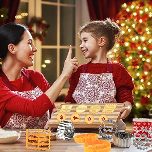 SelfTek 13 Pcs Mini Christmas Cookie Cutters Set Stainless Steel Hollow Biscuit Cutters Cookie Moulds with Good Wishes Linzer Cookie Cutters for Party Baking DIY Fondant