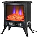 HOMCOM 17" Electric Fireplace Stove with Two Heating Modes, Freestanding Fire Place Heater with Realistic Logs LED Flame, Adjustable Temperature, Overheat Protection, 750W/1500W, Black