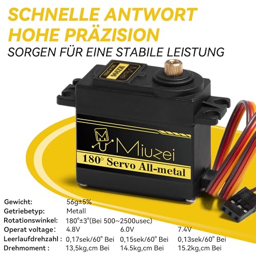 Miuzei 15KG Digitaler Servomotor Metallgetriebe Hoch Geschwindigkeit Drehmoment Servo Motor für RC Car 1:8 1/10 12 Hubschrauber Flugzeug Auto Boot Roboter Arm Steuerung 5 Stück