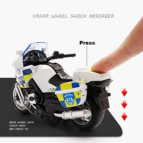 Gilumza Pull Back Motorcycle Toys, Tiny Gift with Music Lighting, Police Motorcycles Toy for Boys Kids Age 3 4 5 6 7 8 Year Old (White) - Thumbnail 6