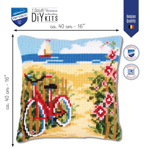 Image of Vervaco Cross Stitch Cushion Kit at The Beach 16 inch x 16 inch