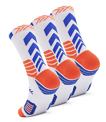 Goqcn Boys Girls Elite Basketball Crew Socks Cushion Athletic Outdoor Hiking Socks Running Soccer Socks For Kids Old 3 Pack Blue, 8-12 Years #TOP8