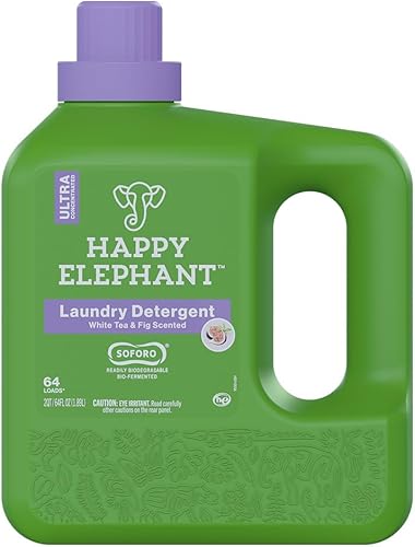 Happy Elephant Detergente para ropa ultra concentrado, jabón líquido para ropa, ecológico, removedor de manchas, suave, lino fresco, alta