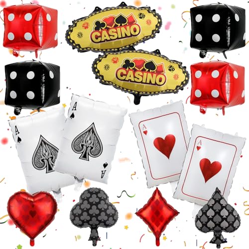 Casino Deko Party Luftballons Set 14-teilige Casino Würfelballons Partydekorationen im Las Vegas Stil Partydekorationen in Schwarz und Rot für ein Pokerspiel