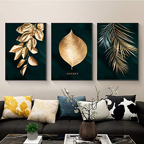 Affiche abstraite Golden Plant Leaf triptyque 60x90cm pour salon - 2