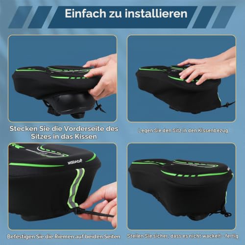 MSDADA Gel Gepolsterter Fahrradsattelbezug, Extra Weicher Schaum Breit Groß Memory Foam Sattelbezug für MTB, Heimtrainer Fahrrad, Peloton… – Ansicht 5
