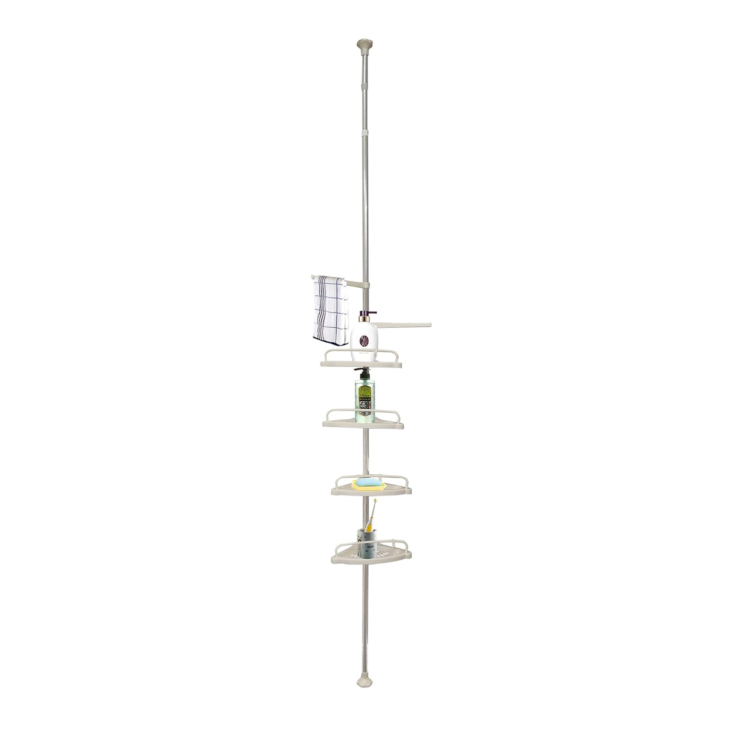 FixtureDisplays Bathtub and Shower Tension Storage Corner Caddy W Stainless Steel Fixed Bar 3 3-10 Adjustable Height 15930