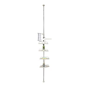 FixtureDisplays Bathtub and Shower Tension Storage Corner Caddy W Stainless Steel Fixed Bar 3 3-10 Adjustable Height 15930-FBA