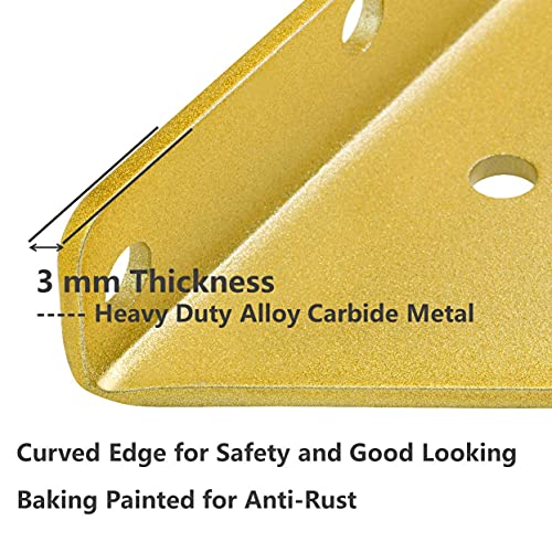 Halyuhn Floating Shelf Bracket 4 Pcs For Small Floating Wood Shelves, 4 X 3 Inches Shelf Brackets With 2 Inches Anchor Screws, Hidden Shelf Hardware Set For Wood Shelf, Gold Floating Shelves Brackets #TOP2