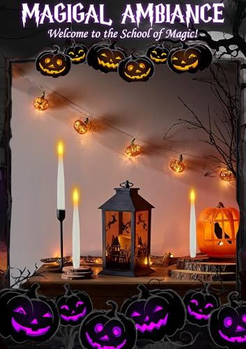 Image of Halloween Decoration, Floating Candles with Wand, 10 PCs Flameless Magic Hanging Candles with 11 AAA Battery, Flickering Warm Light Floating LED Candle Taper Candle Set Birthday, Xmas Gift