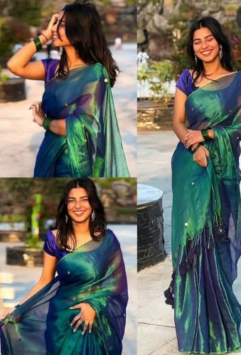 Generic peacock blue silk navratri saree – image 3