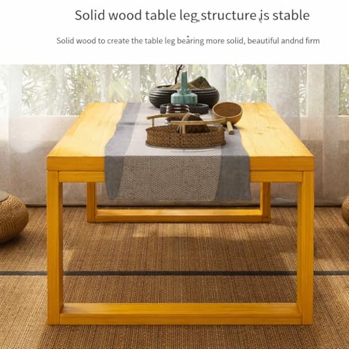 Image of Foldable Japanese Floor Tea Table Minimalist Low Height Wooden Coffee Table Zen Style Solid Wood Living Room Bedroom Hall Garden Table (Teak, 100 x 40 x 30)