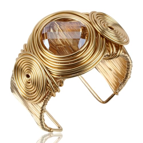Florate Gold Color Arm Cuff Big Crystal Bracelet for Women Thick Wide Chunky Statement Non Tarnish Wire Wrist Wrap Fashion Bangle (BTX310-champagne gold)