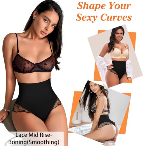 Image of Werena Tummy Control Thong Shapewear for Women High Waisted Body Shaper Panties Shaping Thong Girdle Underwear