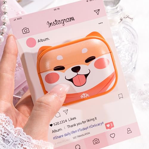 Image of for AirPods Pro 2 Case with Cleaning Kit, Cute Cat Ear Print Design & Cute Buckle for Girls, Phone Holder & Top Safe Lock Buckle Design for AirPods Pro 2nd /1st Gen case, Orange Dog