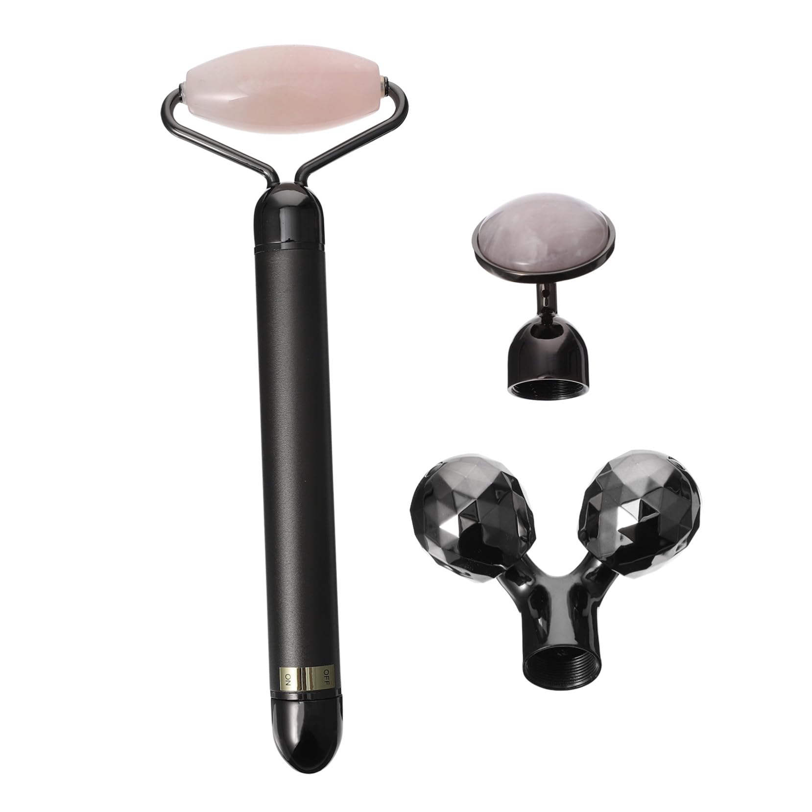 3-in-1 Jade Gesichtsroller Elektrisches Gesichtsmassagegerät für Frauen | 1 Satz, Jadepulver Kristall und Zinklegierung, Aa Batterie Inklusive, Schwarz, für Gesichtshaut