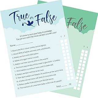12 x Blue Baby Shower Games True Or False 12 Game Cards and 1 Answer Card Boy/Girl/Unisex (Blue, 12)