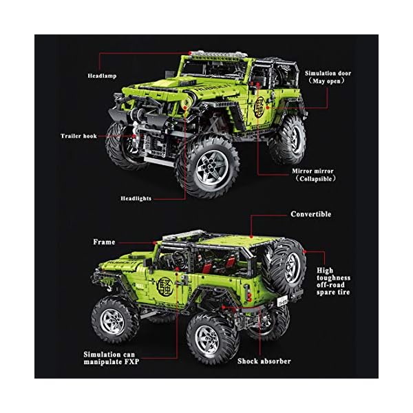 Foxcm Technik Geländewagen für Jeep Wrangler, Technic 4x4 Off-Roader Bauset mit Fernbedienung und 4 Motoren, 2340… – Bild 3