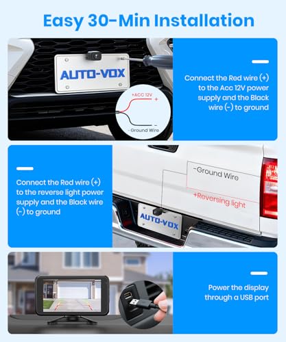 AUTO-VOX Wireless Backup Camera:1080P HD Dual-Channel Monitor, Easy Installation,Stable Digital Transmission Signal,IP69K Waterproof Night Vision Back Up Camera for Truck,SUV,Car,Vans - Thumbnail 3