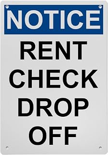 OSHA Rent Check Drop Off Sign, 8.5 x 11 in" OSHA Compliant Payment Policies Sign, Weatherproof Plastic, UV resistant & Easy-to-Read Signage