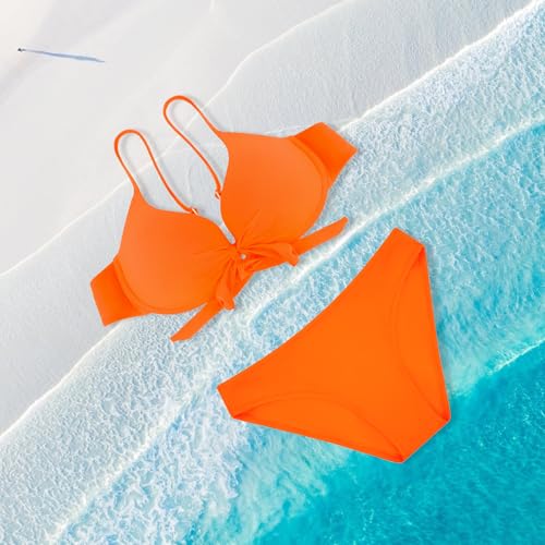 Womens Tie Knotted Bikini Set Padded Adjustable Two Piece Swimsuit (XL, 26591-Bright Orange) - Image 6