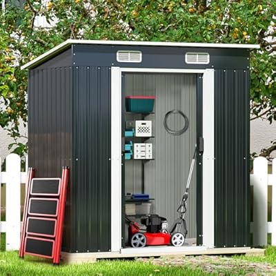 JAXPETY 6x4 Outdoor Storage Shed, Lockable Metal Shed Large Sheds & Outdoor Storage Garden Shed Tool Outdoor Storage Shed with Sliding Doors and Air Vent for Backyard, Patio, Lawn