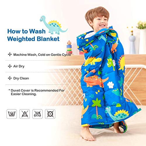 Sivio Weighted Blanket - All-Natural 100% Cotton Weighted Blanket 3 lbs 36 x 48 inches, Breathable Cooling Throw Blanket for Calm Sleeping for Home and School Nap, Blue Dinosaur