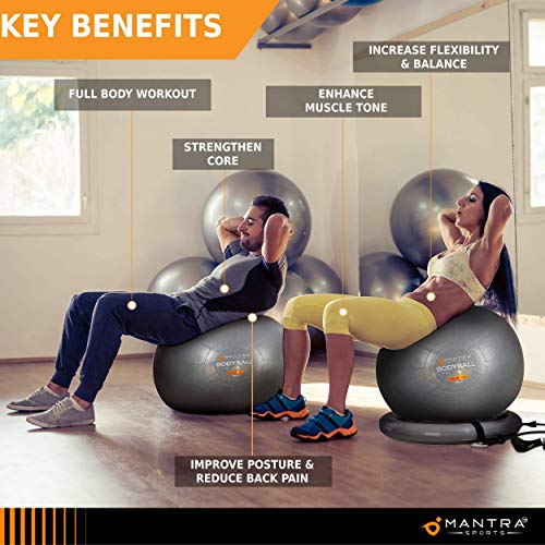 Exercise Ball Chair - 55cm / 65cm / 75cm Yoga Fitness Pilates Ball & Stability Base for Home Gym & Office - Resistance Bands, Workout Poster & Pump. Improve Balance, Core Strength & Posture