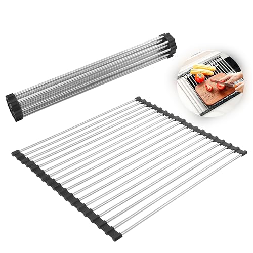 TEKONDA Égouttoir à vaisselle 43 x 35 cm en acier inoxydable noir pliable amovible tapis d'égouttement vaisselle vaisselle tasses fruits légumes égouttoir évier, Tek-SLJ-01